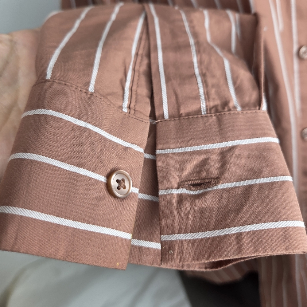 A New Day Size XL Striped Oversized Shirt Brown W/babypink Stripes - Picture 9 of 12
